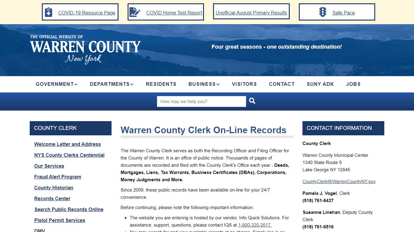 Warren County Clerk On-Line Records | Warren County