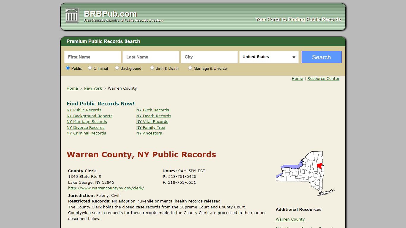 Warren County, NY Public Records - BRB Pub